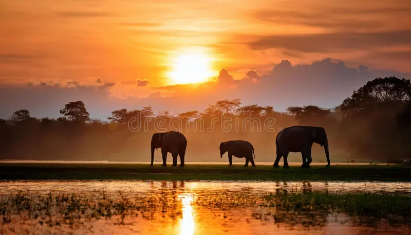 Sunset Elephant Gathering Safari